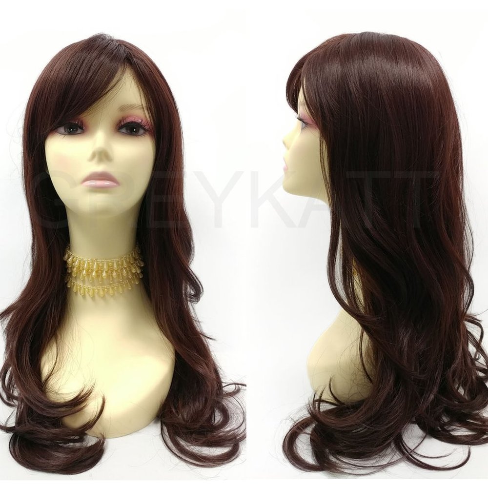Chestnut brown wig with bangs heat resistant